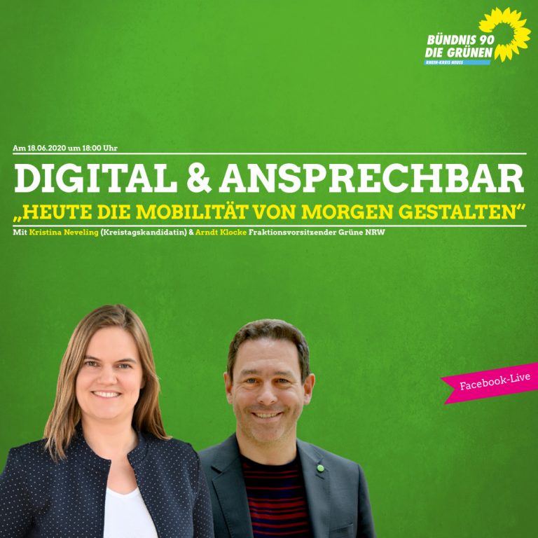 GRÜNE im Rhein-Kreis Neuss laden zum Format „Digital & AnsprechBar“ auf Facebook am 18.06.2020 ab 18 Uhr ein – Themenabend Mobilitätspolitik